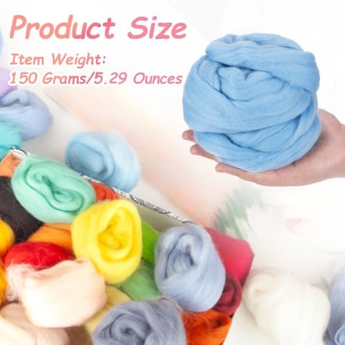PATIKIL Wool Roving Yarn, 150G/5.3OZ Soft Felting Wool Pure Chunky Roving Yarn Bulk for Needle Felting Knitting Blanket Spinning Weaving DIY Craft, Blue - Image 2