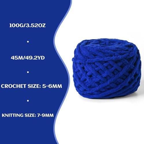 Chenille Chunky Velvet 100g (49.2yd) - Fluffy Yarn for Crochet & Knitting, Soft Baby Amigurumi Yarn (Sapphire Blue) - Image 3