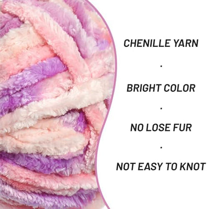 Chenille Velvet Soft Yarn Pink Purple 3 Pack - Image 2