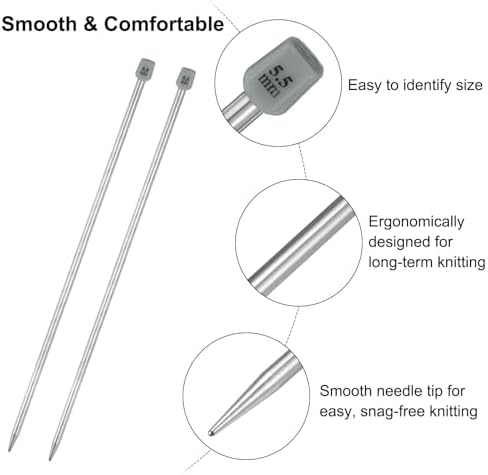 uxcell 2Pcs 5.5mm(I) Single Pointed Knitting Needles Stainless Steel 13.8 Inches Length Metal Weaving Tool for Handmade Projects DIY Knitting - Image 3