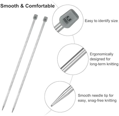 uxcell 2Pcs 5.5mm(I) Single Pointed Knitting Needles Stainless Steel 13.8 Inches Length Metal Weaving Tool for Handmade Projects DIY Knitting - Image 3
