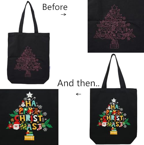 CREAWONDER Canvas Tote Bag Embroidery Kit with Pattern for Beginners, Arts and DIY Embroidery Crafts Kits for Adults, Include Instructions, Thimble, Embroidery Hoops, Color Threads and Tool - Image 5
