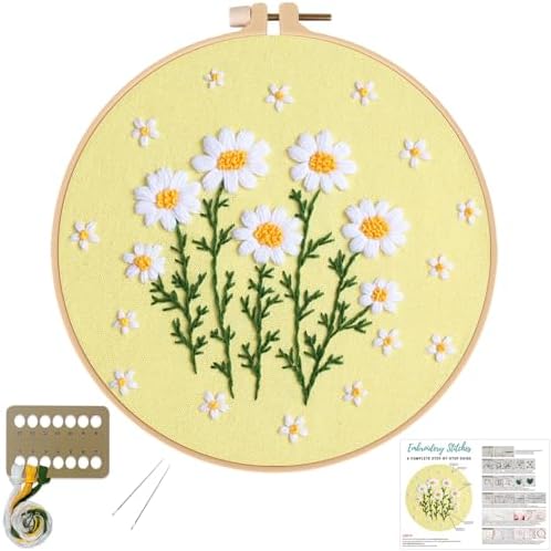 Louise Maelys Daisy Flower Embroidery Kit for Beginners, Floral Pattern by LouiseMaelys