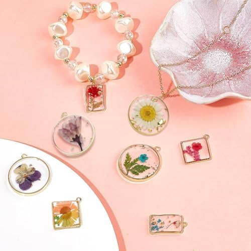 SUNNYCLUE 1 Box 8 Styles Resin Pressed Flower Charms Dried Flowers Charms Transparent Alloy Natural Plant Pendants for Jewelry Making Charms Necklace Keychains Wedding Christmas Women Beginners - Image 4
