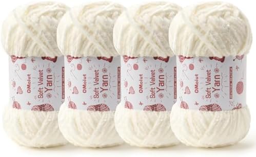 4x100g Fluffy Velvet Chenille Yarn for Crocheting and Knitting, 4x80m (87.5yd) Baby Yarn for Crocheting Soft, Crochet Chunky Yarns Amigurumi Yarns (4 White) by OMoiut