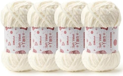 4x100g Fluffy Velvet Chenille Yarn for Crocheting and Knitting, 4x80m (87.5yd) Baby Yarn for Crocheting Soft, Crochet Chunky Yarns Amigurumi Yarns (4 White) by OMoiut
