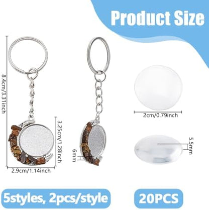 DICOSMETIC 10 Sets Keychain Pendant Tray Moon Rotation Double-Sided Bezel Pendant Trays Cabochon Keychain Kit Blanks Alloy Gemstone Keychains with 20Pcs Glass Cabochons for Photo Resin Jewelry Making - Image 2