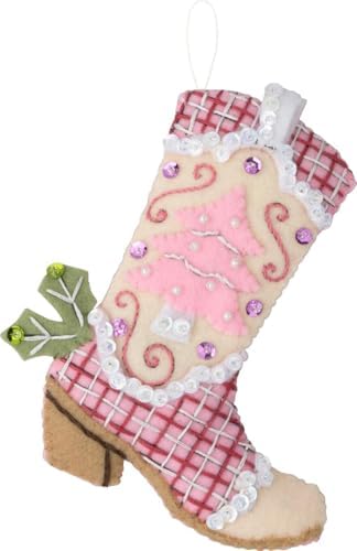 Bucilla Felt Applique 4 Piece Ornament Making Kit, Boots and Bling, Perfect for DIY Arts and Crafts - Image 6