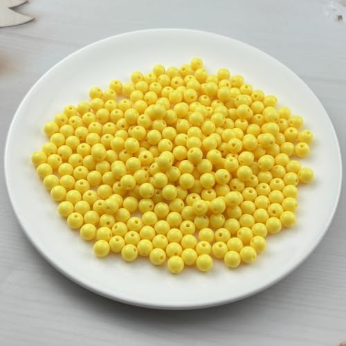 300pcs Acrylic Round Beads for Crafts 8mm Resin Candy Color Spacer Beads with Hole for Jewelry Making Sewing Crafts Decoration Necklaces Bracelets Earrings Supplies(Yellow) - Image 2