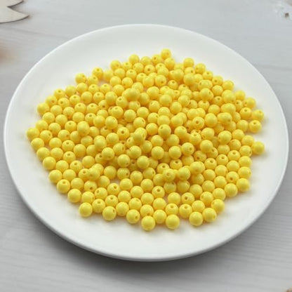300pcs Acrylic Round Beads for Crafts 8mm Resin Candy Color Spacer Beads with Hole for Jewelry Making Sewing Crafts Decoration Necklaces Bracelets Earrings Supplies(Yellow) - Image 2