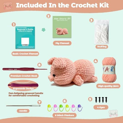 JueRum Pig Crochet Kit for Beginners Adult All-in-One Amigurumi Crochet Kit - Image 2