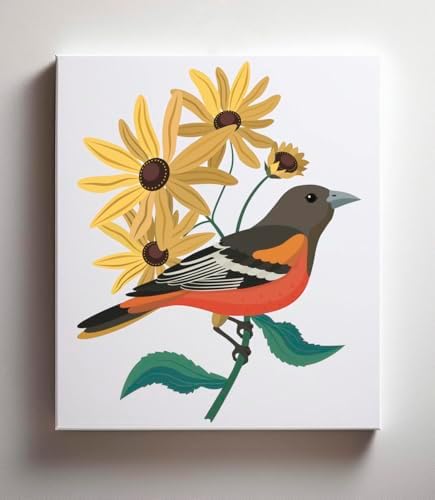 CraftLab Painting Kit - Acrylic Paint by Numbers, Brushes, Canvas, Oriole & Black Eyed Susans - Image 2