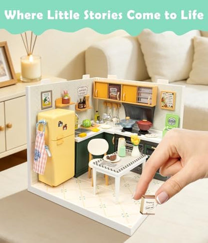 Cozy Modern Kitchen DIY Miniature House Kit for Adults, 3D Dollhouse with LED Light & Dustproof Door, Stackable Connectable Display Case, Creative Gift for Cooking Lovers Teens Women - Image 4