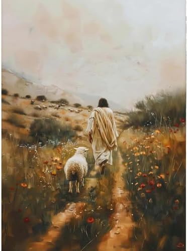 GEMOUJ Paint by Numbers Kit for Adults Beginners,Jesus and Lamb Walking on the Path Cans Paint by Number Kits for Adults,Unframed Painting Art Crafts,Home Wall Decor 16X20 Inch by Unknown