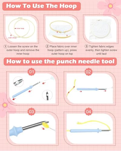 FIVEIZERO Yarn Punch Needle Craft Kit for Beginners,Flower Needle Punch Kit - Image 3