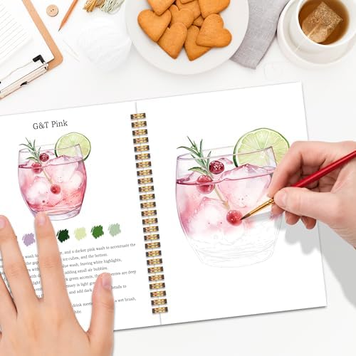 Easy Cocktail Watercolor Workbook for Beginners, Water Coloring Book, 18 Colors Watercolors Paint Set, 12 Patterns Watercolor Kit for Beginners, Creative Art Gift for Adults Women Teen - Image 5