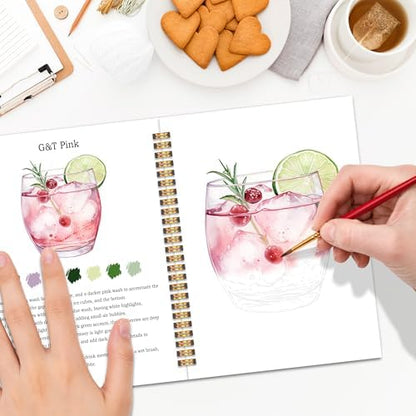 Easy Cocktail Watercolor Workbook for Beginners, Water Coloring Book, 18 Colors Watercolors Paint Set, 12 Patterns Watercolor Kit for Beginners, Creative Art Gift for Adults Women Teen - Image 5