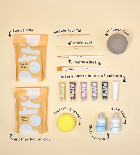 Pott'd Mini Pottery Kits | Air Dry Clay Pottery Kit for Adults | Includes Paints, Brushes, and Potters Tools | Free Online Step-by-Step Tutorial | Perfect for Beginners | Bring The Studio to Your Home - Image 3