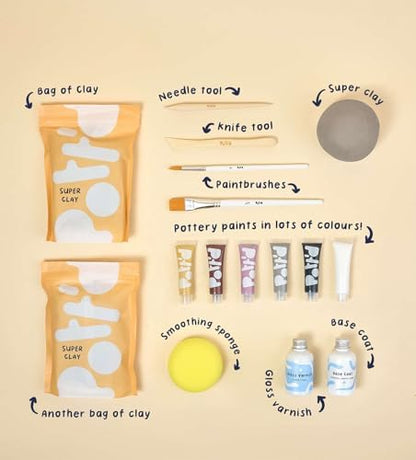 Pott'd Mini Pottery Kits | Air Dry Clay Pottery Kit for Adults | Includes Paints, Brushes, and Potters Tools | Free Online Step-by-Step Tutorial | Perfect for Beginners | Bring The Studio to Your Home - Image 3