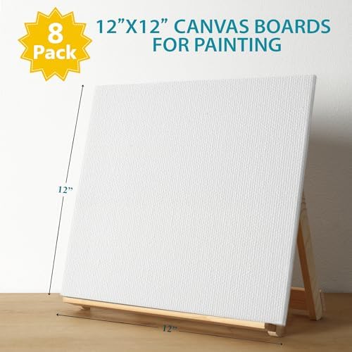 KEFF Canvas Boards for Painting - 12x12 8-Pack Bulk Canvas Panels, 100% Cotton Triple Primed Large Canvases for Art Painting Supplies, Acrylic, Oil, Watercolor & Tempera - Image 2