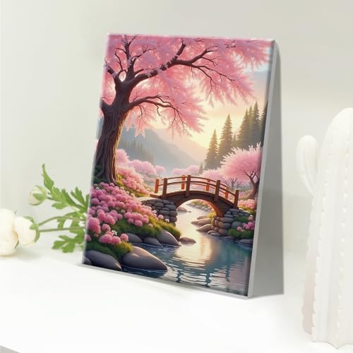 JOOZ Sakura Paint by Numbers Kit for Adults with Frame Landscape Paint by Number with Easel Lake Adult Paint by Number Kits Framed Canvas Mountain Oil Painting Kits for Home Wall Decor 8x12 Inch - Image 7