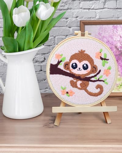 ERKOON Punch Needle Kit for Beginners Adults, DIY Easy Animals Embroidery Set for Starter Art Craft, Needling Punch Project with Patterns, Tools, Yarns, Hoop, Instruction (Monkey) - Image 6