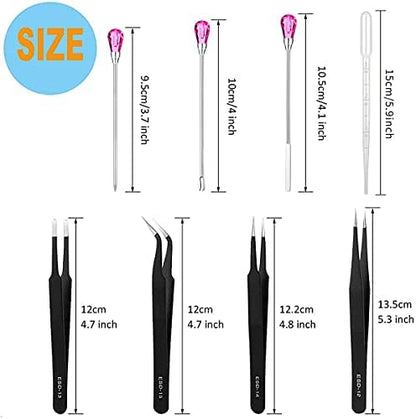 11 Pcs Silicone Resin Mold Tools Set Stirring Needle Spoon Tool Tweezers Precision Kit, Anti-Static Electronics Tweezers Set for Resin Art Crafts,Jewelry Making,DIY Epoxy Casting Molds(Rose Red) - Image 2