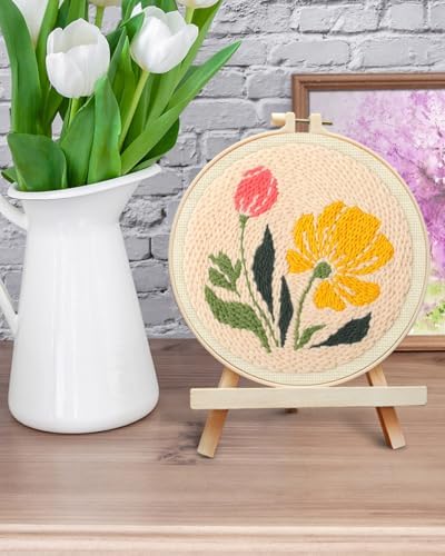 ERKOON Punch Needle Kit Adults Beginners, DIY Easy Floral Embroidery Set for Starter Art Craft, Needling Punch Project with Patterns, Tools, Yarns, Hoop, Instruction (Rhubarb Flowers) - Image 6