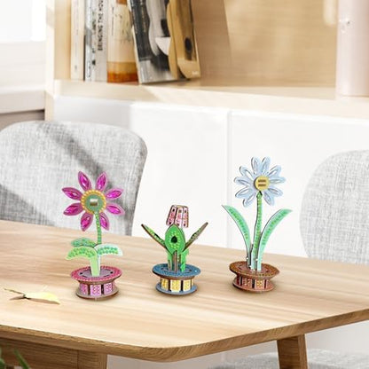3D Wooden Flower DIY Kit with Sparkling Diamonds Layered Wood Crafts for Adults and Teens Home Decor Creative Building Project Unique Ornament Gift - Image 3