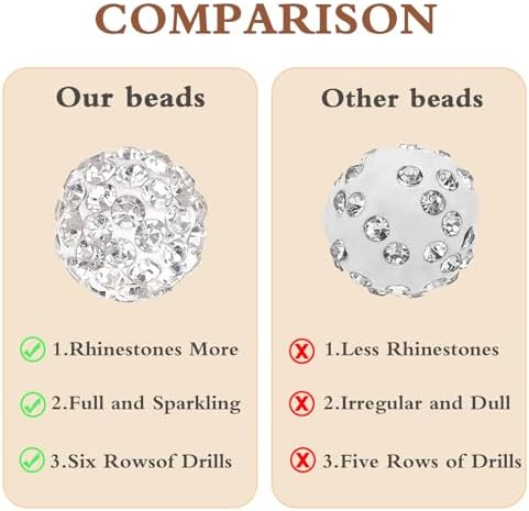 Jukercici 216 Pcs 10mm Clay Rhinestone Beads, Glitter Sparkle Baseball Bead, Shiny Disco Ball Design Beads for Jewelry Making, Craft Supplies for Adult Bracelets Necklaces Earrings Decoration (Kit 4) - Image 3