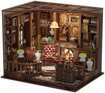Parisian Library Book Nook DIY Kit - 3D Wooden Study Model with Touch-Sensor LED Light, Vintage Bookshelf Decor for Adults by Unknown