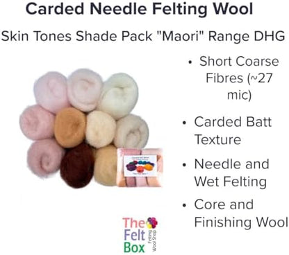 The Felt Box Needle Felting Wool – Skin Tone Shade Pack 100g / 3.5oz – Short Fiber Carded Batts for Core & Finish – DHG Processed Sheep Wool ~27 Microns – Perfect for Dolls Animals People & Crafts - Image 2