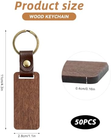 PineHaven Blank Wooden Key Chain, Rectangle Wood Keychain Blanks,Unfinished Wood Key Ring Wooden Engraving Blank Keys Tags - Image 2