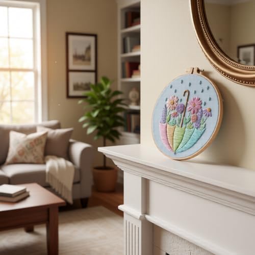JJFox Embroidery Kit for Beginners and Adults, DIY Hand Embroidery Starter Kit with Cute Pattern, Cross Stitch Needlepoint Set with Hoop, Threads and Instructions (Flower-3) - Image 6