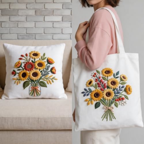 Herdiese Embroidery Kits for Beginners & Adults, 3 Sets Sunflower Patterns - Image 6
