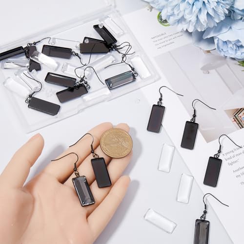 1 Box 60Pcs 20 Sets Black Bezel Earring Blanks 10x25mm Earring Bezel Trays Rectangle Pendant Bezel Blanks with Glass Cabochons Settings Stainless Steel Hooks Accessories for Jewelry Making - Image 3