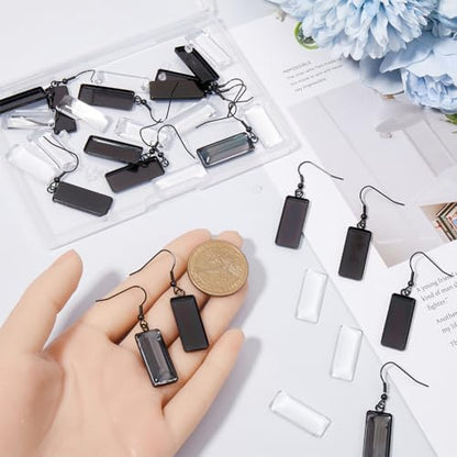 1 Box 60Pcs 20 Sets Black Bezel Earring Blanks 10x25mm Earring Bezel Trays Rectangle Pendant Bezel Blanks with Glass Cabochons Settings Stainless Steel Hooks Accessories for Jewelry Making - Image 3