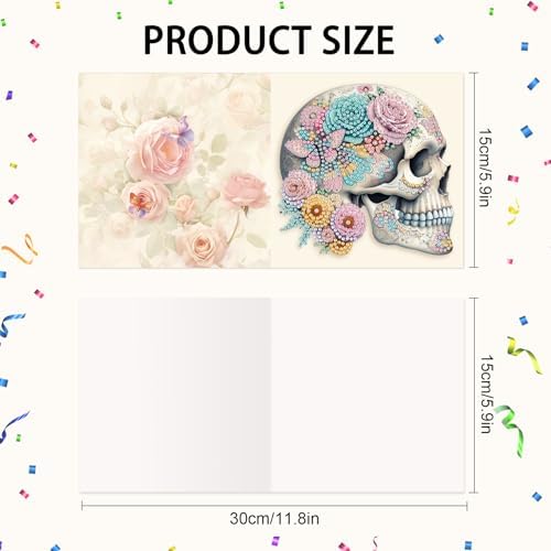 6-Pack Flower Skulls Diamond Painting Greeting Card Kits, Special Shaped Diamonds Painting, DIY Handcraft for Relatives and Friends with Wishes,Unique Design Crafting for Birthday or Holiday Cards - Image 2