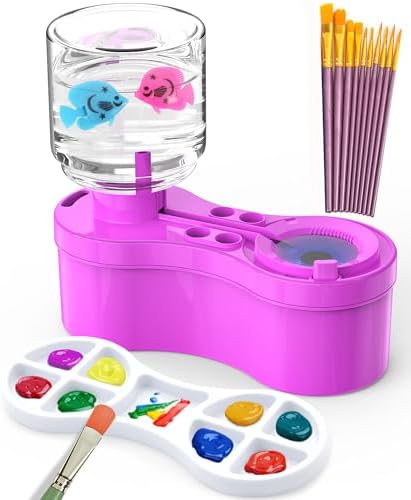 Paint Brush Cleaners, with Paint Palette and Brush Holder for Watercolor/Oil Acrylic and Water-Based Paints, Portable Paint Station & Rinsing Tool,Gift for Kids/Adults/Artist/Beginners Purple by proke