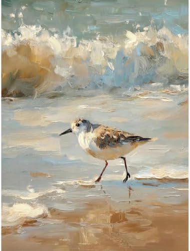 Coastal Bird Paint by Numbers Kit for Adults Framed Canvas, Frameworkless by FairylandJinWenn