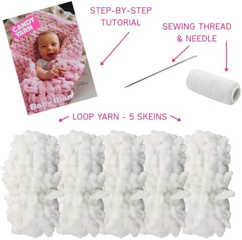 Beginner Craft Kit – Easy Loop Yarn Baby Blanket Kit for Adults & Kids, DIY Arm Knitting Kit with Soft Chenille Yarn, Perfect Handmade Gift (Milky) - Image 2