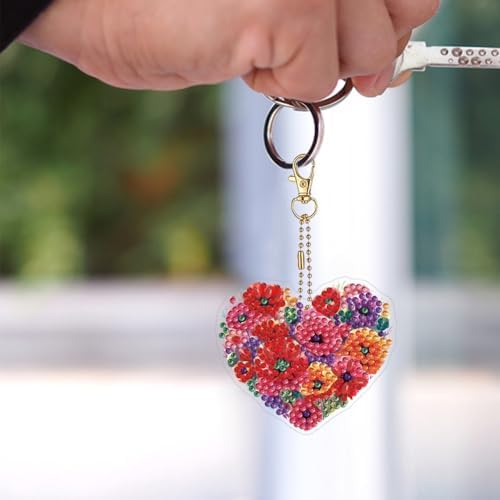 HuamuTech 5 Pcs/6 Pcs/8 Pcs Full Drill Keyring Special Shape Double Sided Diamond Art Keychain for Beginners Birthday Craftin - Image 4