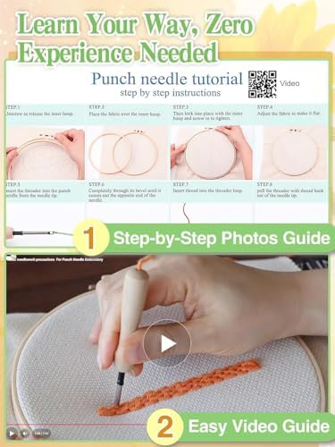 Punch Needle Kit Adults Beginner - Step-by-Step Video & Guide, Includes Hoop/Needle/Yarns/Punch Needle Fabric with Pattern, Spring Embroidery Craft Gifts for Women, Sunflower - Image 7