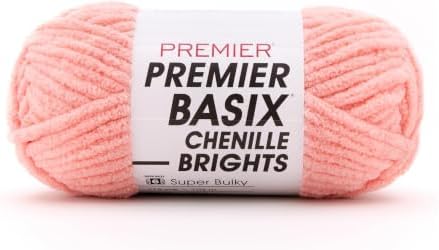 Premier Basix Chenille Brights Yarn, Plush Bulky Chenille Yarn for Crocheting & Hand Knitting, Soft Yarn for Cozy Projects, Chunky Yarn for Hand Knitting, Peach by Premier