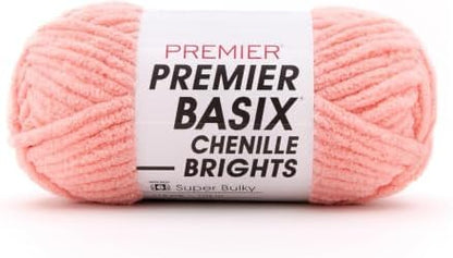 Premier Basix Chenille Brights Yarn, Plush Bulky Chenille Yarn for Crocheting & Hand Knitting, Soft Yarn for Cozy Projects, Chunky Yarn for Hand Knitting, Peach by Premier