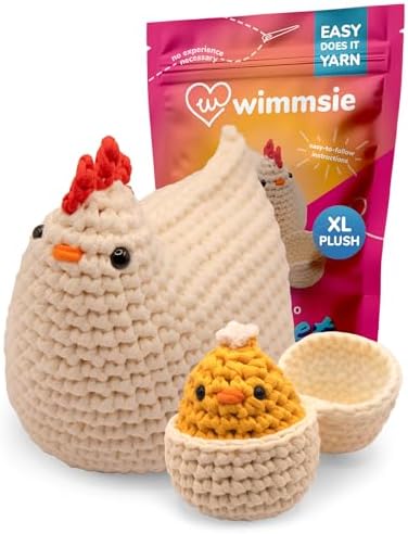 Wimmsie Crochet Animal Kit for Beginners - Easy Beginner Crochet Kit for Kids - Amigurumi Chicken Chick & Egg - 3 Kawaii Stuffed Animals - Cute DIY Yarn Plush by Unknown