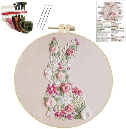 YOUDRN Bunny in Bloom Embroidery Kit for Beginners, Bunny Embroidery by YOUDRN