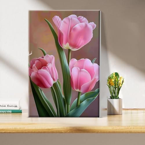 JOOZ Paint by Numbers Kit for Adults Flowers Paint by Numbers Kit with Frame DIY Tulip Paint by Number with Easel Floral Adult Paint by Number Kits Canvas for Gift Home Wall Decor 7.87x11.81 Inch - Image 2