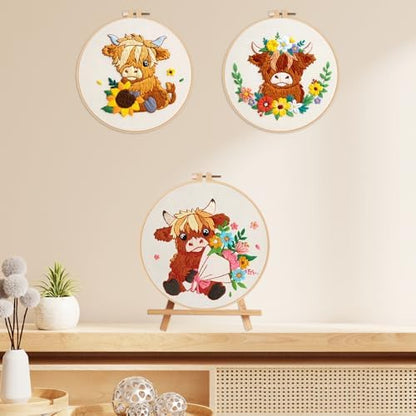 Nuberlic 3 Pack Embroidery Kit for Beginners, Highland Cow Embroidery Kits - Image 7