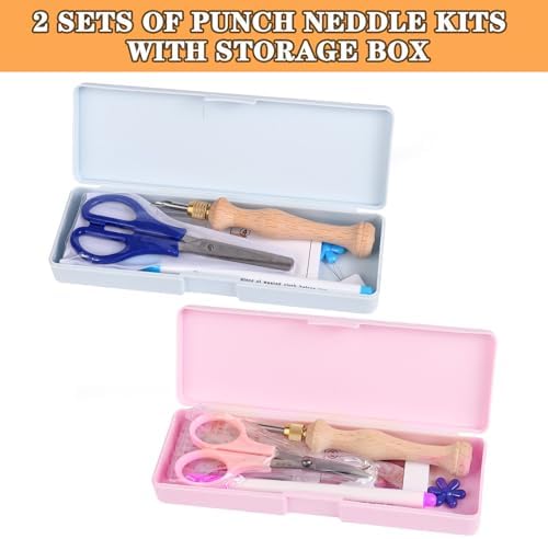 2 Sets of Punch Needle Kit with Storage Box,Adjustable Punch Needle Tool with 5 Different Metal Needles,Embroidery Punch Needle Set Adults Beginner for DIY Craft,Perfect for Gifts（Pink&Blue） - Image 5